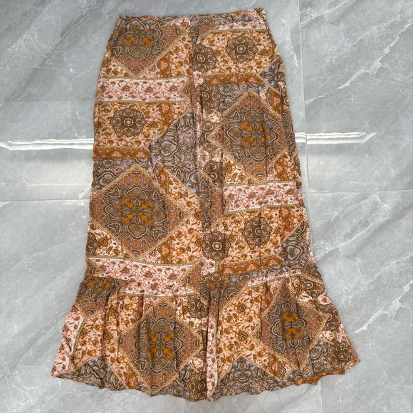 Women’s Kachel x Anthropologie Tess Ruffle Maxi Skirt Patterned Festival Boho 8 - Picture 9 of 16